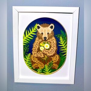 3D Bear Holding Flowers Shadowbox